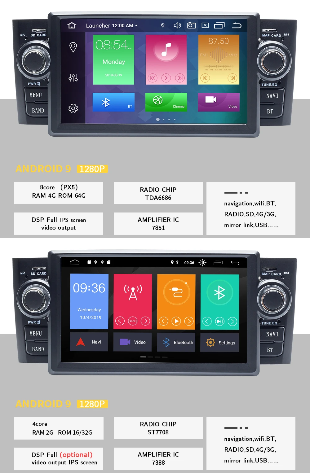 Ips DSP Автомагнитола 1 din Android 9 автомобильный стерео Мультимедийный Плеер для Fiat Grande Punto Linea 2007-2012 gps Навигация DVD 8 ядерный 4 Гб