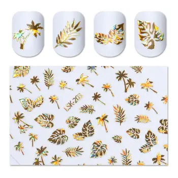 

1 Sheet Holographics 3D Nail Sticker Gold Coconut Tree Leaf Pattern Nail Art Adhesive Transfer Sticker Shiny DIY Nail Decoration
