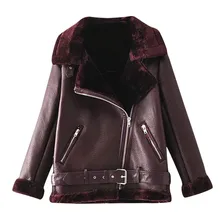 Leather Jacket Women Motorcycle Winter Jacket With Fur Collar Turn Down Collar Plush Jacket Coat Zipperpocket Coat Gh4