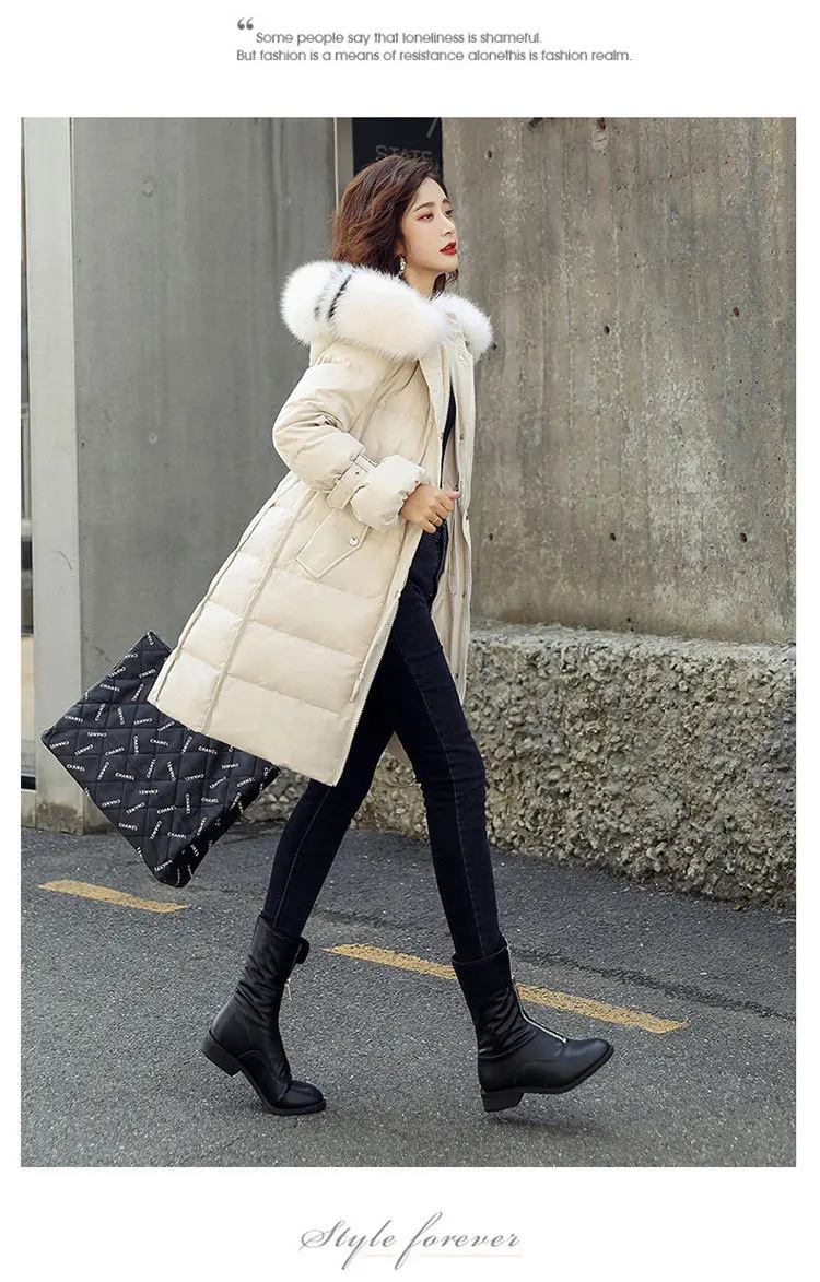 Winter New Style down Jacket Women's Mid-length Korean-style Large Fur Collar Trend of Fashion Casual WOMEN'S Dress Warm Co