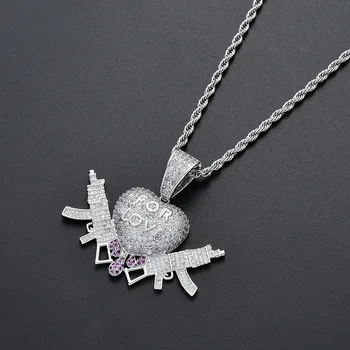 

Hip Hop Jewelry Choker Love Heart Gun Silver Color Plated Pendant Necklace For Men Women Punk Rock Jewelry Gift