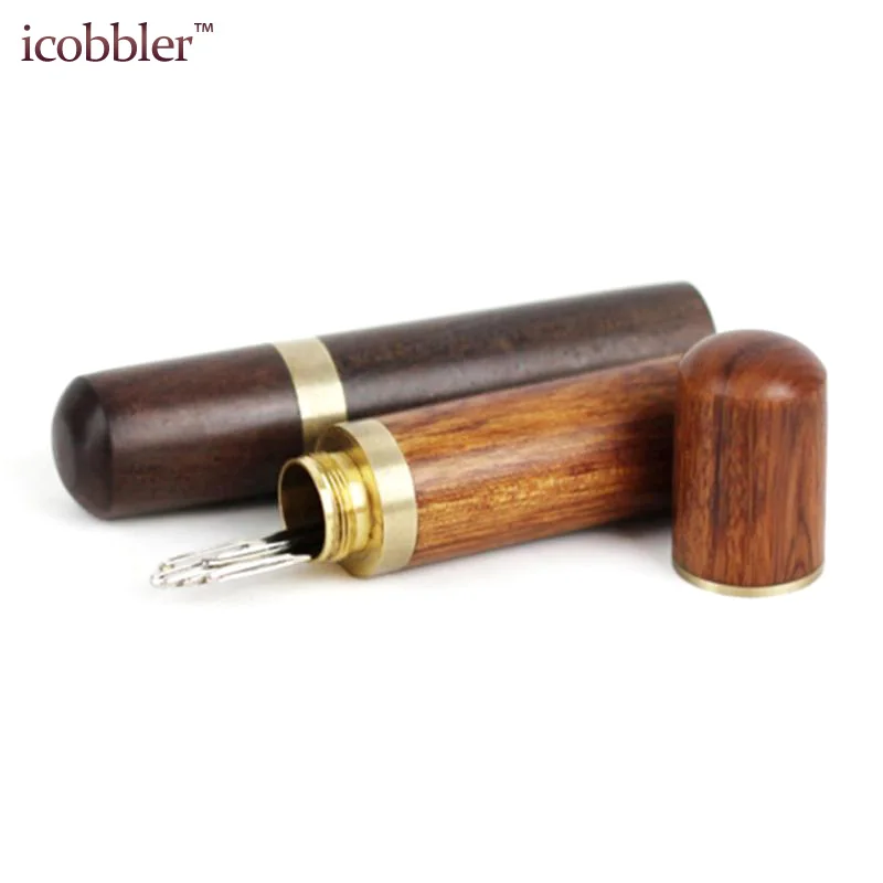 High Quality Needle Storage Sewing Knitting Container Box Barrel Leather Craft Tool Needles Bottle Needlework Sandalwood Brown