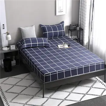 

70New Product 1pcs 100%Polyester Printed Solid Fitted Sheet Mattress Cover Four Corners With Elastic Band Bed Sheet