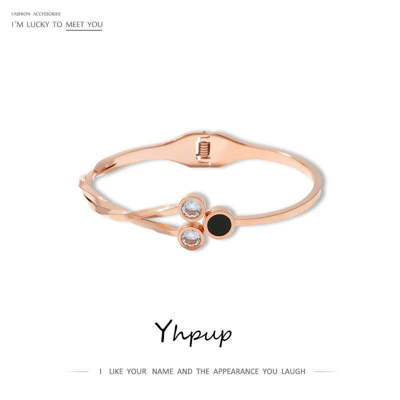 

Yhpup Trendy Brand Round Twisted Wristband Rose Gold Bracelet Bangles for Women pulceras y brazaletes mujer Stainless Steel New