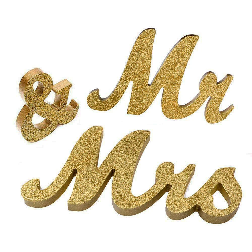 Золотой Горячая Распродажа! Свадебный стол с надписью Mr& Mrs, Свадебный деревянный фотореквизит надпись баннер для украшения вечеринки - Цвет: Золотой