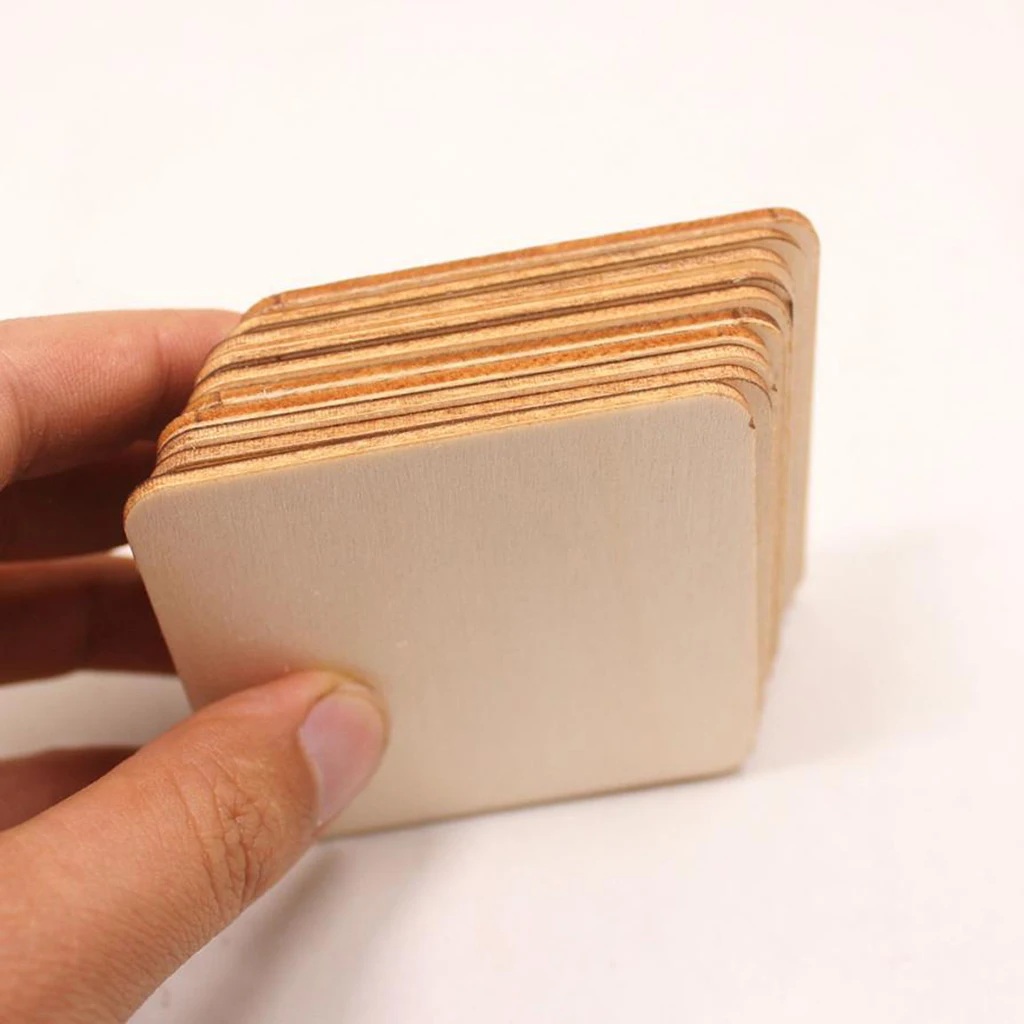 Pack of 10 Wooden Square Blank Coasters DIY Unfinished Wood Craft Blanks for Adult and Kids