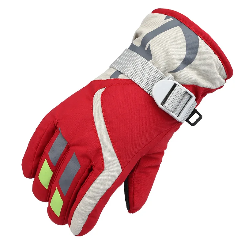 Модернизированные уличные детские лыжные перчатки для верховой езды Утепленные перчатки для альпинизма теплые и водонепроницаемые перчатки зимой - Цвет: Красный