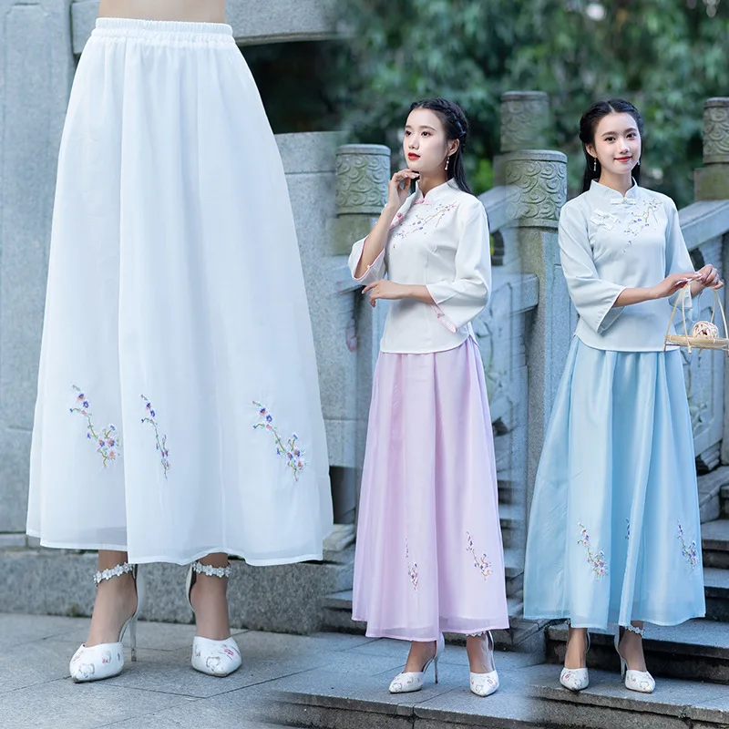 

Photo Shoot Spring New Products Skirt Ethnic Embroidery Chiffon Dress Big Hemline Skirt