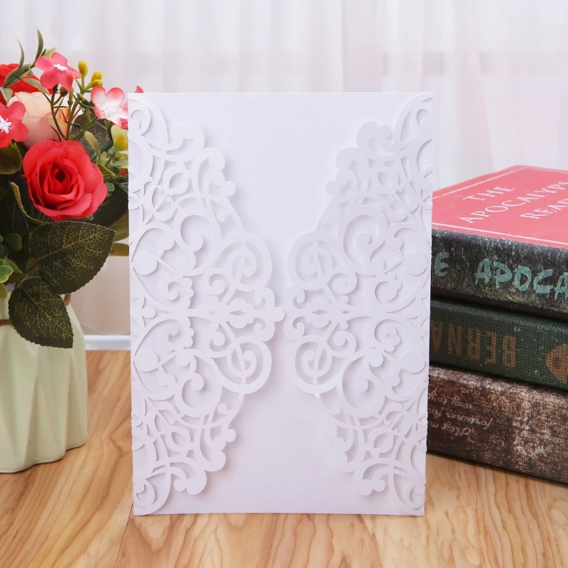  10Pcs Wedding Invitation Cards Kits With Envelopes Seals Personalized Printing D08D - 4.00036E+12