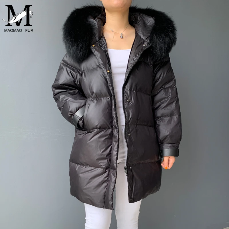MAOMAOFUR женская зимняя куртка пуховик Воротник из натурального меха теплая парка