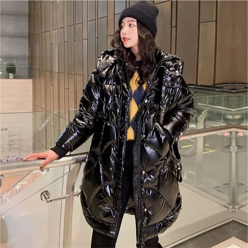 

winter down jacket 51%-60% white duck down warm women down jacket bright loose outerwear maternity down jacket parkas