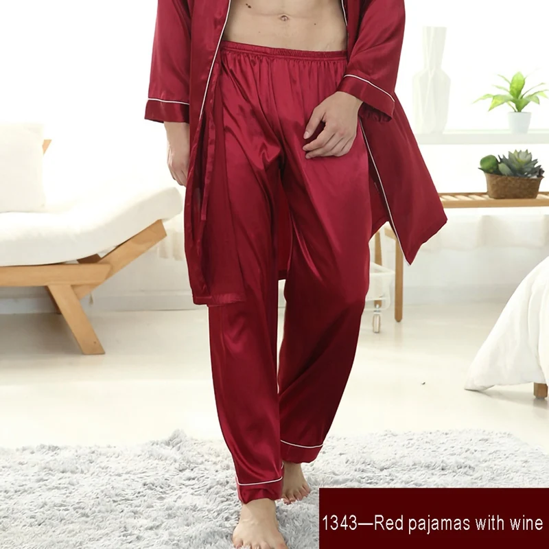 mens pajama pants Mens Silk Satin Pajamas Pyjamas Pants Lounge Pants Sleep Bottoms Size L-3XL Plus 3 Colors mens silk pajamas