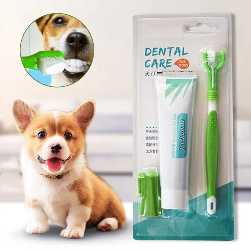 Big deal 3 sets of dog pet finger toothbrush three head toothbrush