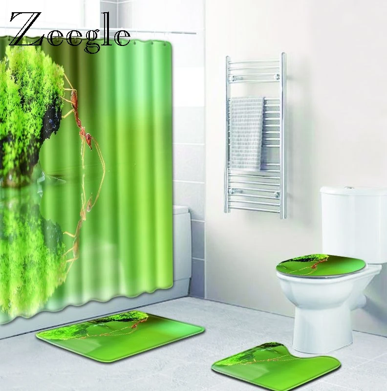 Zeegle 3D коврик для ванной комплект водонепроницаемый занавес мягкий фланелевый коврик для туалета Впитывающий Коврик для ванной комнаты коврик для ног 4 шт. Набор ковриков для ванной