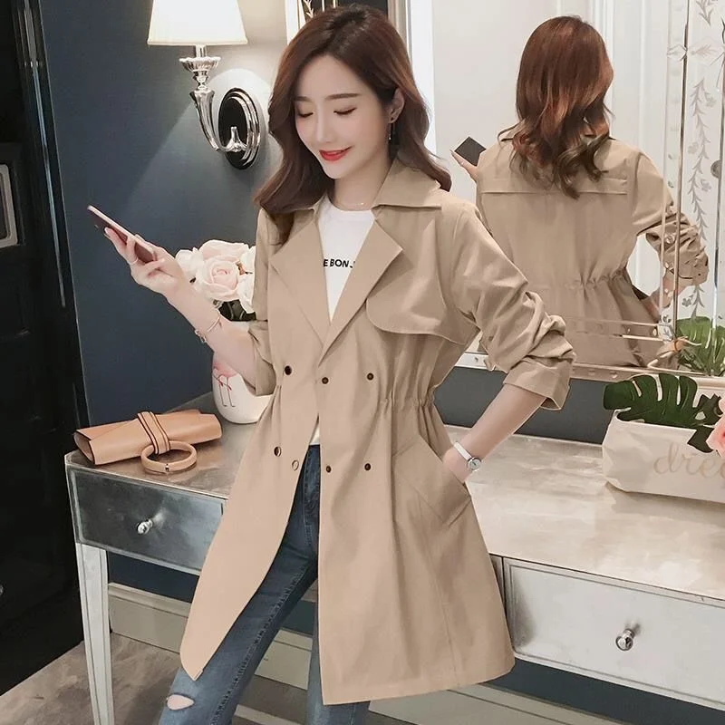 Women's Windbreaker Mid-Length 2021 Spring New Korean Version Of The Wild Waist Slim Slimming Small Spring And Autumn Jacket D66