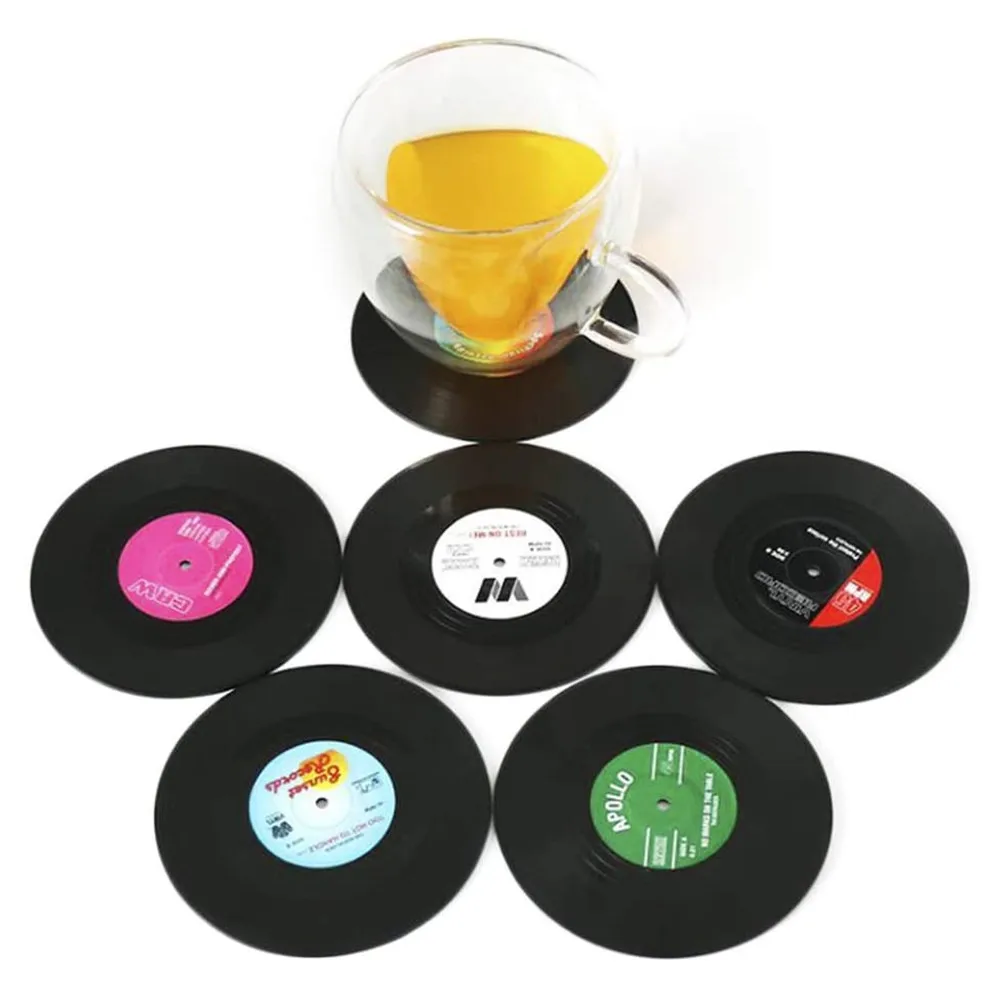 6 Pcs Vinyl Record Table Mats Drink Coaster Table Placemat Creative Coffee Mug Cup Coasters Heat-resistant Non-slip Pads