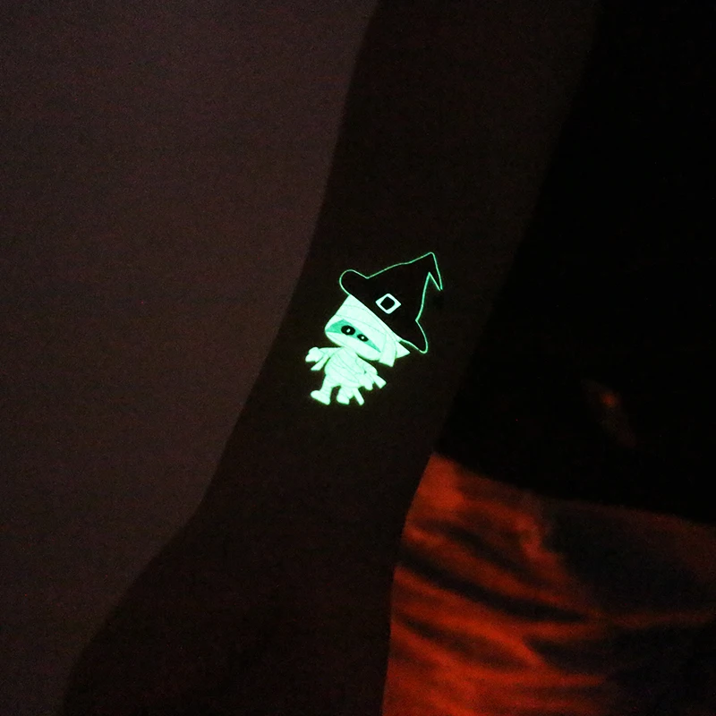 Luminous Halloween tattoo sticker Children's strange behavior Pumpkin bat cat ghost pattern glitter temporary kids tattoo RA037