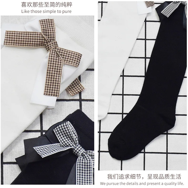 Children Tube Socks Spring And Autumn New Style Bow Girls' Stockings Solid Color Black And White Socks
