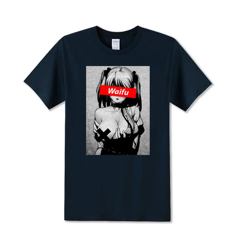 Новейшие Waifu Материал рубашка Otaku Lewd хентай милая девушка аниме Ahegao хлопок футболка для мужчин Уличная Футболка с принтом s