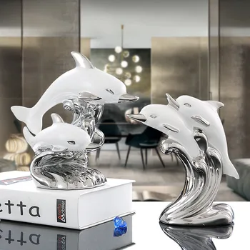 

New European Ceramic Ornaments Creative Home Furnishing Decoration Crafts Desktop Dolphin Animal Figurines Wedding Birthday Gift