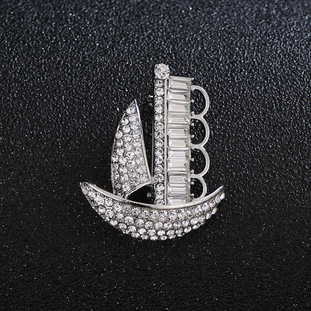 Корейская мода, новинка, парусная лодка, стразы, брошь на булавке, для женщин, парусник, булавки и броши, аксессуары для пальто, костюм, подарки для мужчин - Окраска металла: Посеребренный