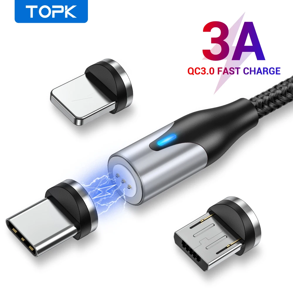 

TOPK 3A Fast Charging Cable USB Magnetic Charge Cable Type C USB Micro Cable For Redmi Xiaomi Note