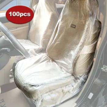

100pcs Universal Car Disposable PE Plastic Soft Seat Cover Waterproof Car Repair Protective Cover