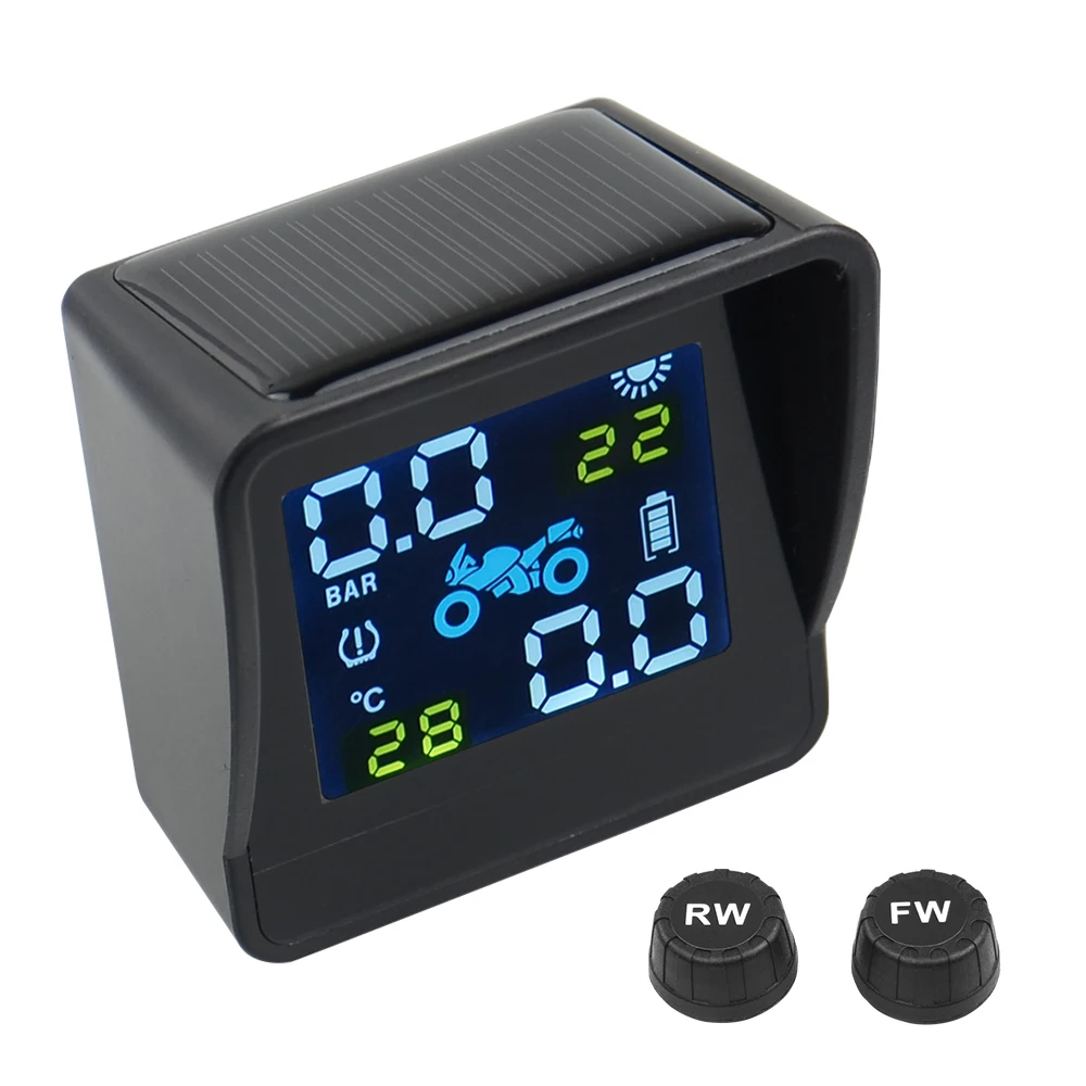 Motorcycle Tire Pressure Monitor USB Solar Charging Motorcycle TPMS Motor Tire Pressure Tyre Temperature Monitoring Alarm System with 2 External