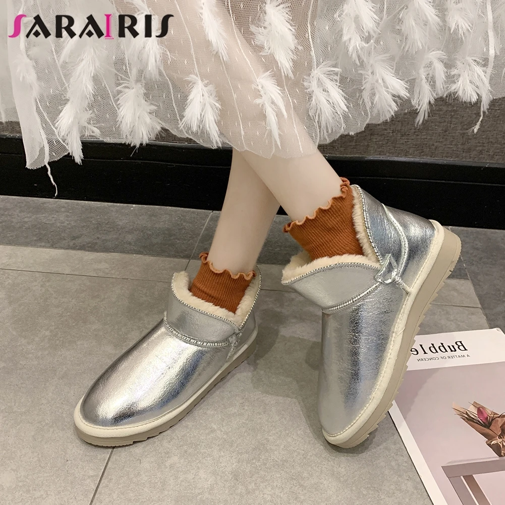 

SARAIRIS New Ladies Winter Warm Fur Boots Women non-slip Platform Boots Brand Metallic Ankle Snow Shoes Woman