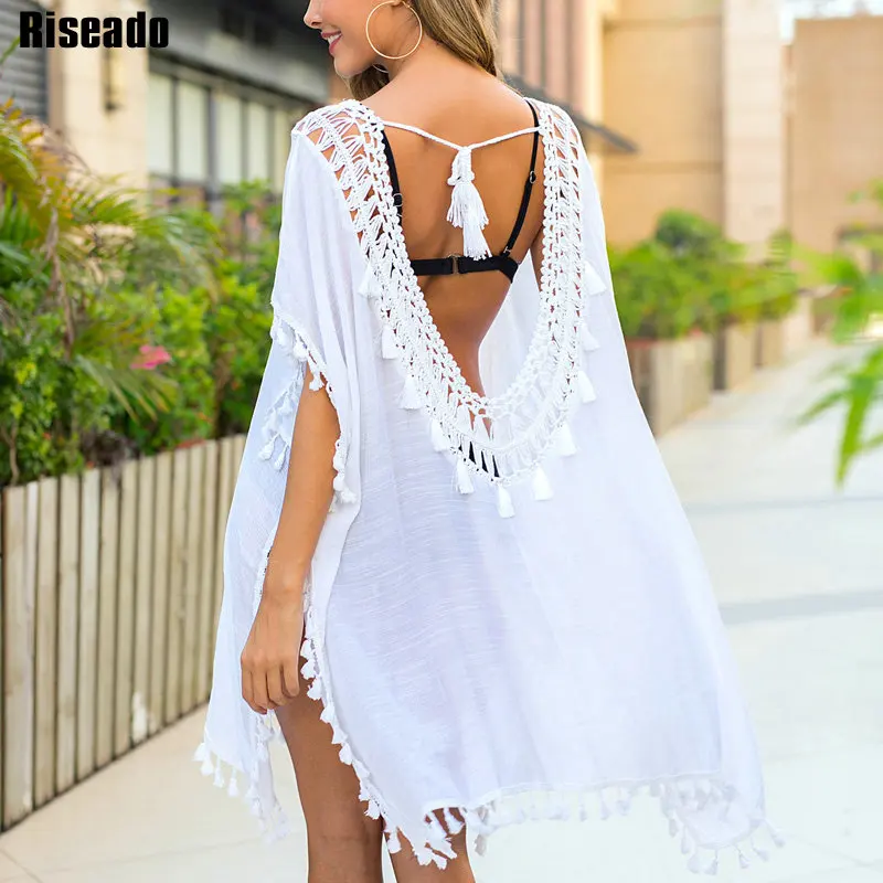 Riseado 2020 Новое пляжное платье с кисточками, сексуальное открытое пляжное платье с открытой спиной, купальники для женщин, белые купальные костюмы