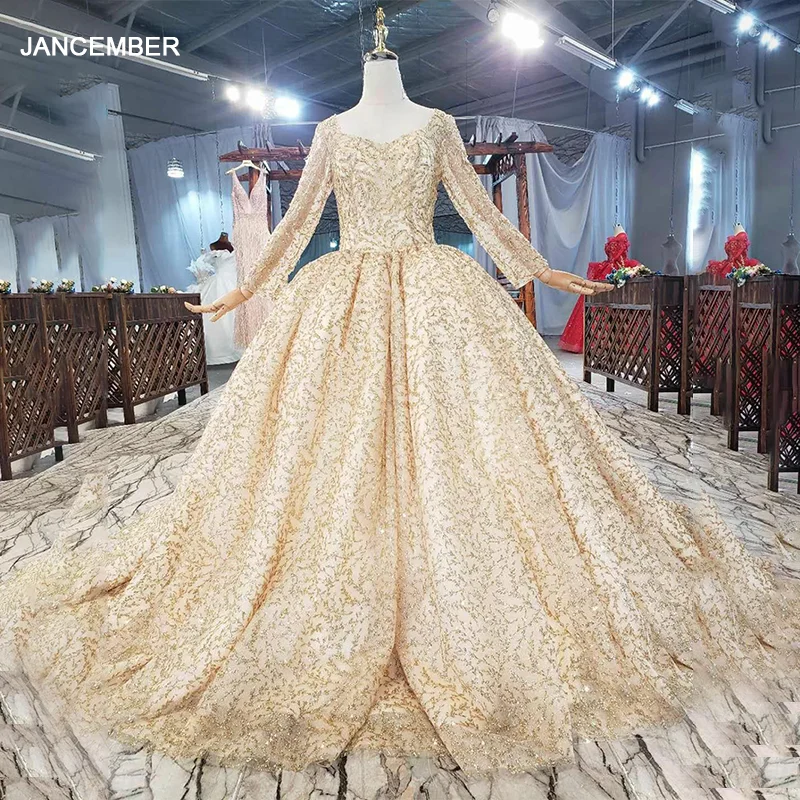 

HTL1855 Elegant Beautiful Crystal Beading Appliques Sequined Long Sleeve V-Neck Ball Gowns Evening Dress 2020