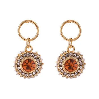 

Korean Fashion Luxury Temperament Crystal Gold Dangle Earrings for Women Retro Palace Wind Wedding Engagement Elegant Jewelry