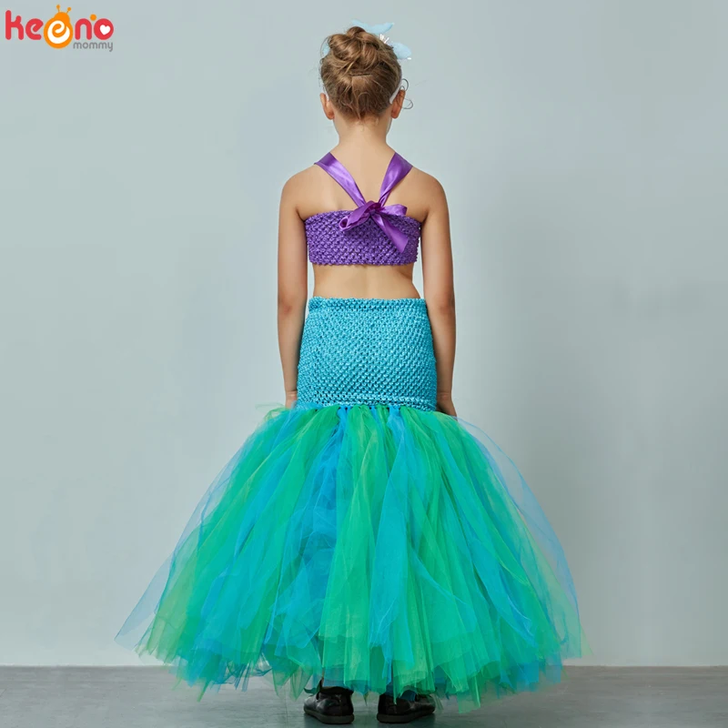 Pirncess fantasia infantil tema de sereia, vestido para crianças com laço  de estrela do mar roxo vestido tutu rabo de peixe faixa de cabelo -  AliExpress