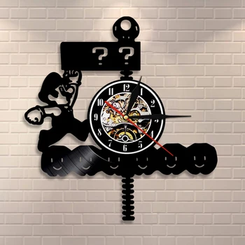 

Retro Mushroom Video Game Wall Clock Gameboy Question Mark Block Vinyl Record Wall Clock Game Room Wall Decor Game Lover Gift