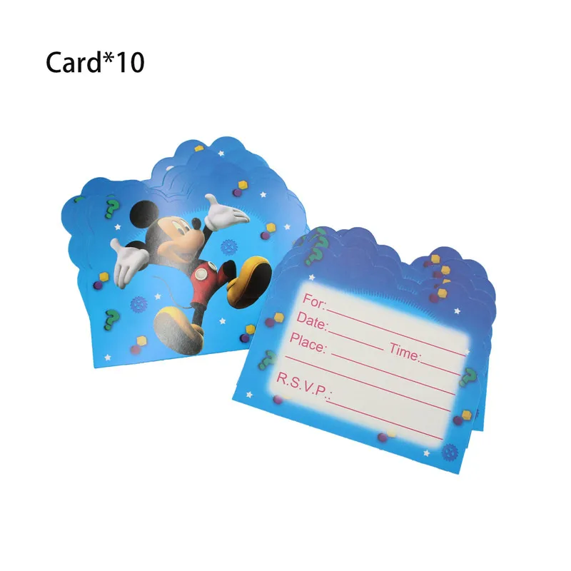 Card-10pcs Вечеринка на день рождения для детей, для мальчиков, тема Микки Маус, вечерние одноразовые тарелки, салфетки для торта, набор шаров из фольги, декор ко дню рождения - Цвет: Card-10pcs