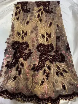 

Cheap Price High quality Velvet fabric African Nigerian Embroidered Mesh Lace Fabric Latest Mesh Wine Color lace Fabric YYZ089