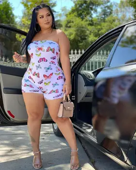 

Women One-Piece Jumpsuit Butterfly Print Sexy Backless Playsuit Off Shoulder Strapless Bodysuit Sleeveless Bodycon Short Romper