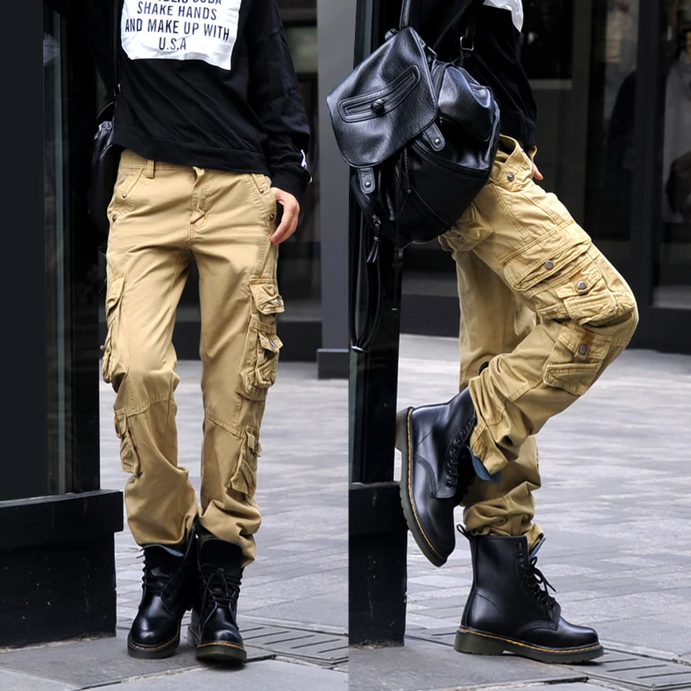 

2022 Womens Cargo Casual Pants Multi-pocket Dance Cotton Trousers Loose Overall Chic 7Colors Size