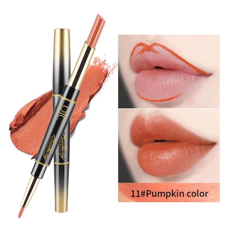 2 в 1 для губ LinerLong-долговременная губная помада матовая водонепроницаемый карандаш для губ увлажняющие губные помады макияж косметика для контурирования TSLM2 - Цвет: 11-Pumpkin color