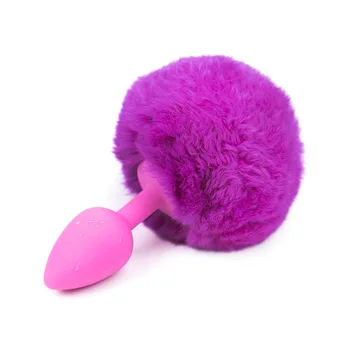 Erotic pink rabbit tail anal plug