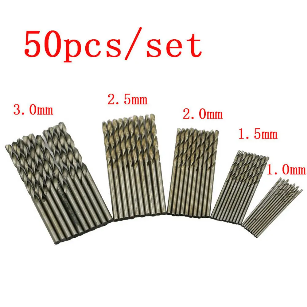 50pcs High Quality  Titanium Coated HSS High Speed Steel Drill Bit Set Tool 1/1.5/2/2.5/3m MA DIY Home Construction