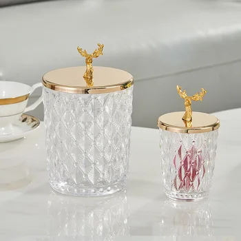 

Fashion Crystal Glass Storage Tank Home Decoration Coffee Table Creative Dried Fruit Snacks Cans Wedding Decor