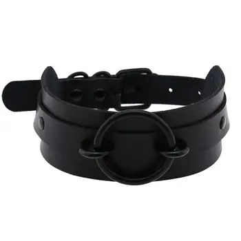 

KMVEXO Black O-Round Metal Leather Choker Goth Punk Harajuku Collar Sexy Vegan Necklace Bondage Festival Nightclub Bar Jewelry