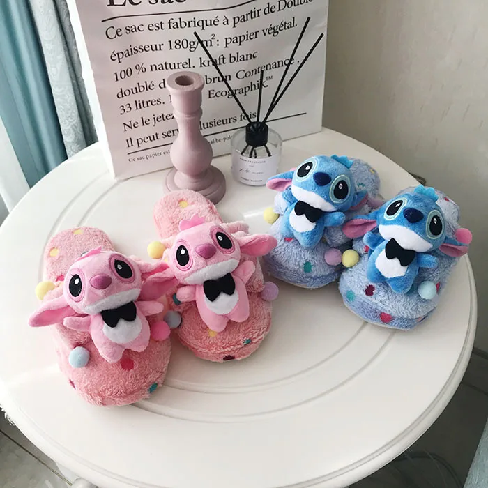 

Disney Winter Female Cute Cartoon Plush Stitch Dormitory Home Slippers Indoor Warm Cotton Slippers Couple Home Shoes