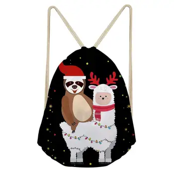 

Christmas Drawstring Pouches Draw String Bags Sloth LLama Printing Lightweight Backpacks Teenagers Drawstring Shoulder Bagpack