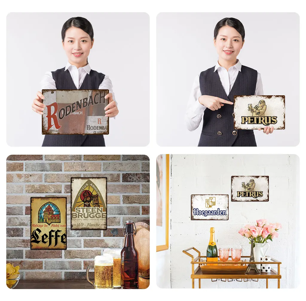 4 Targhe Metalliche Vintage Per Decorazione - Stile Retrò Per Bar, Casa E Caffetteria 20x30 Cm