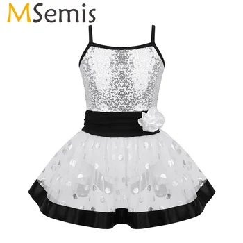 

MSemis Kids Girls Tutu Ballet DressBailarina Lyrical Dance Costume Sequins Flower Polka Dots Ballet Dancewear Gymnastics Leotard