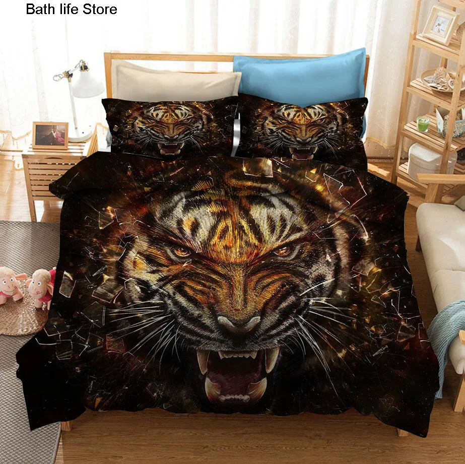 

3D Fashion Digital Printing Tiger Bedding Set Children Bed Linen Set Animal Bed Duvet Cover Set Twin For Adults Boys King Size