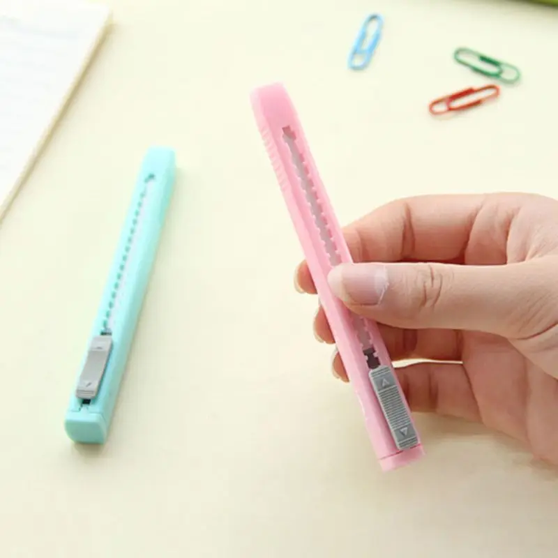 1 Set Scalable Refills Eraser Knife Shape Rubber Eraser Set Have Two Refills Office School Supplies LX9A
