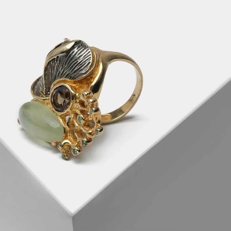 

Local focal Vintage 925 Silver inlaid hoelite Tourmaline Exaggerated design ring